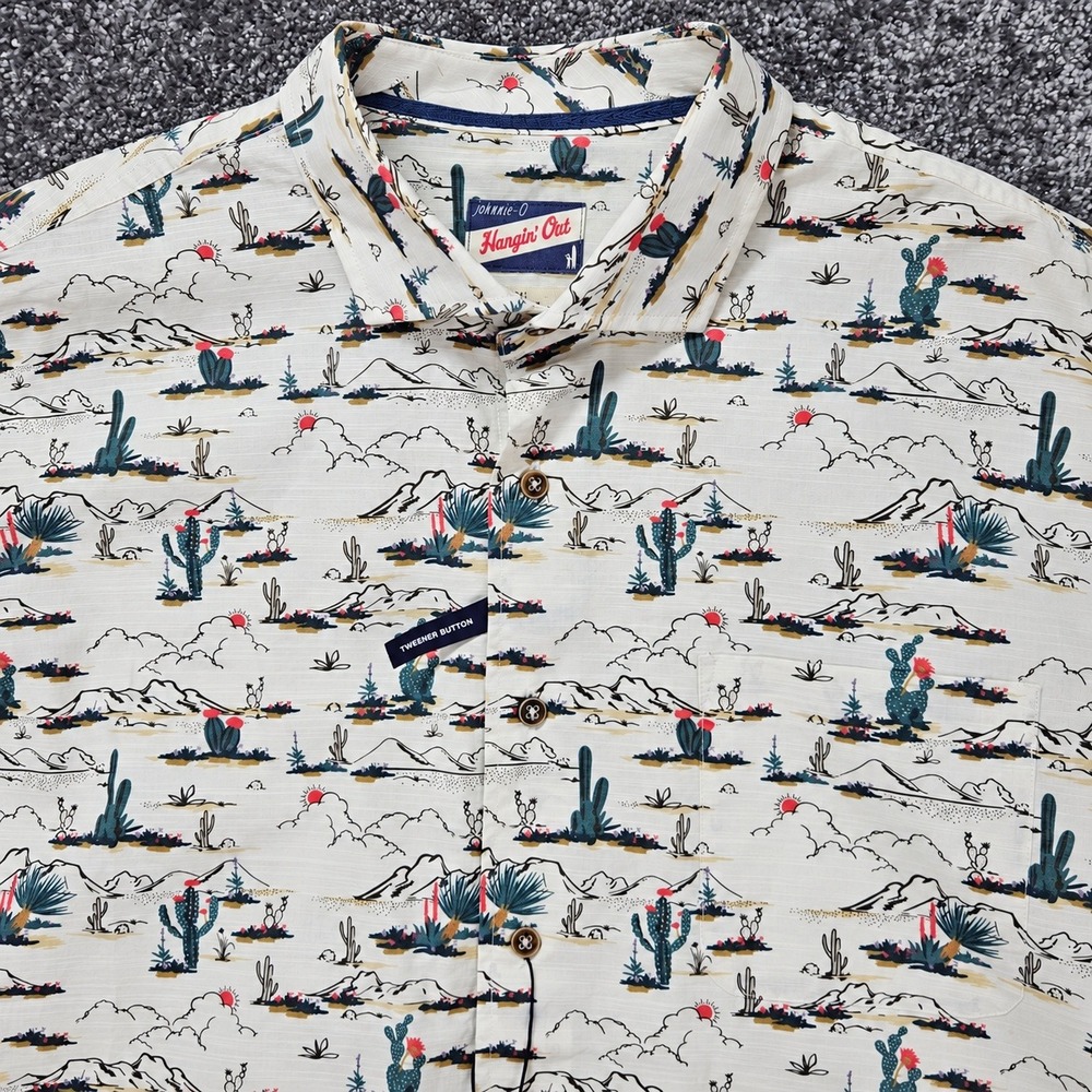 johnnie-O Ezekial Shirt Mens XXL White Desert Cactus Print Tweener Button NWT